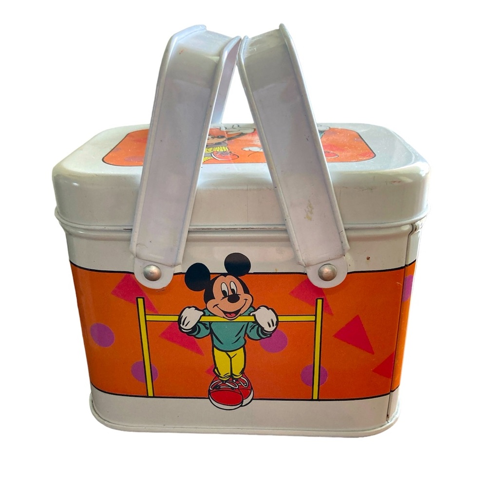 Walt Disney Co. Metal Tin Storage Container Mickey and Minnie Mouse Workout Fun